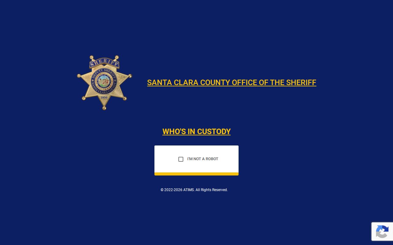 Santa Clara County official OVR Find Inmate search screen