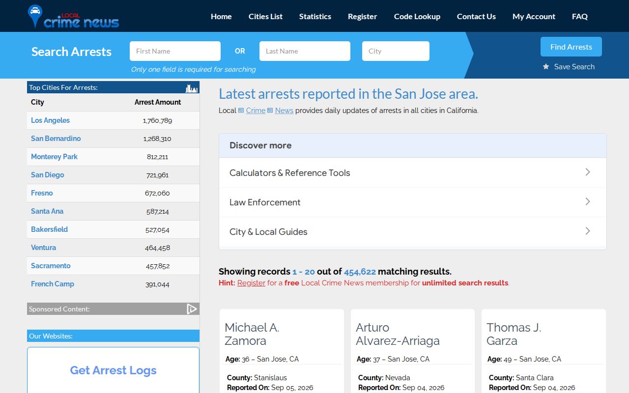 Santa Clara County San Jose arrest news source page