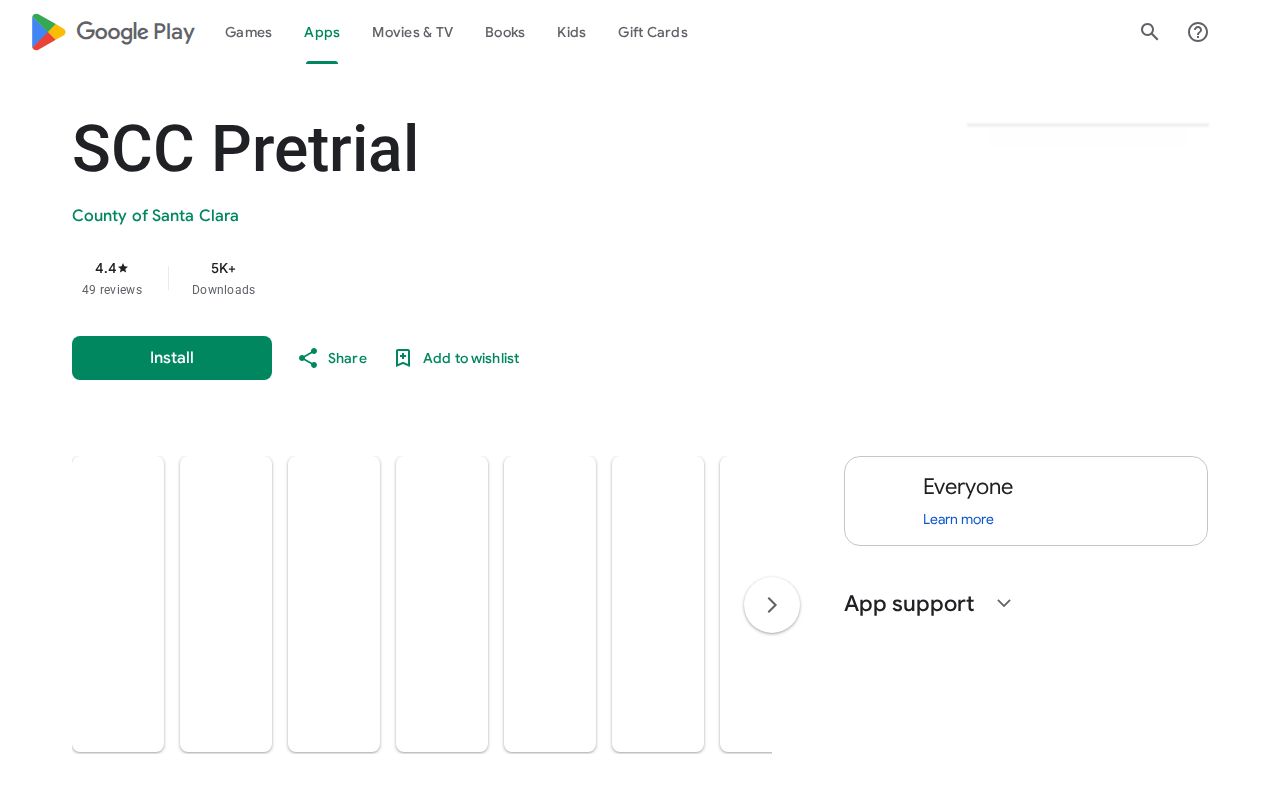 Official SCC Pretrial app listing showing its client services