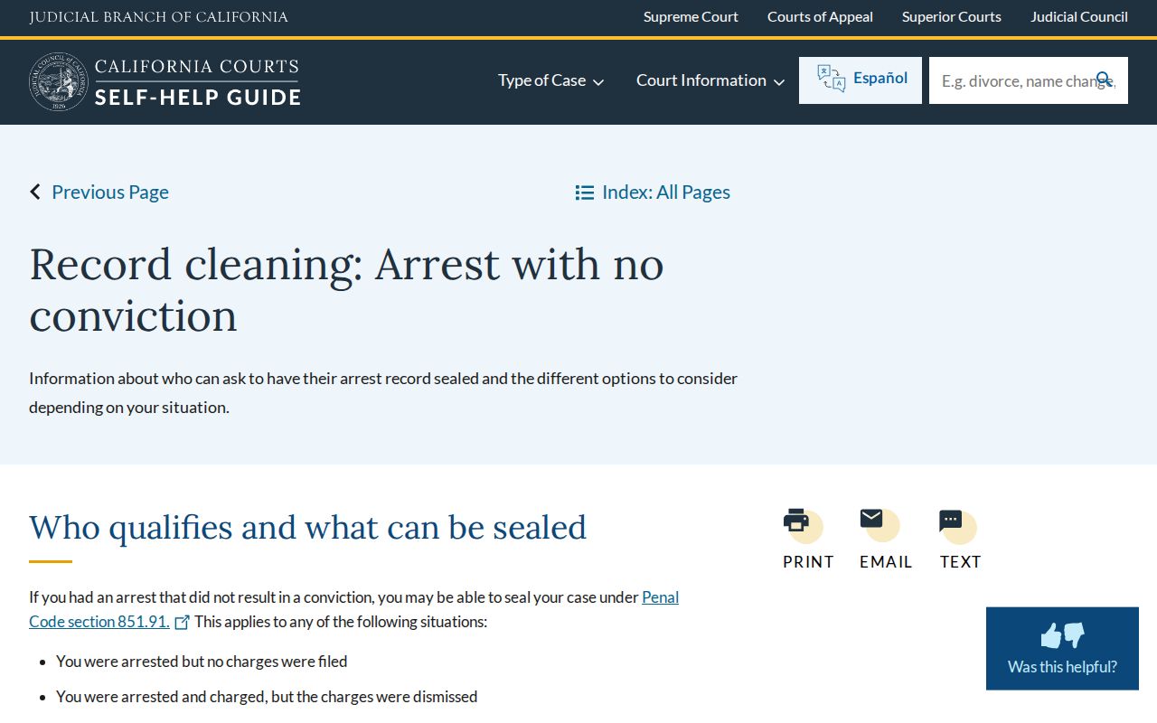 California Courts arrest with no conviction information