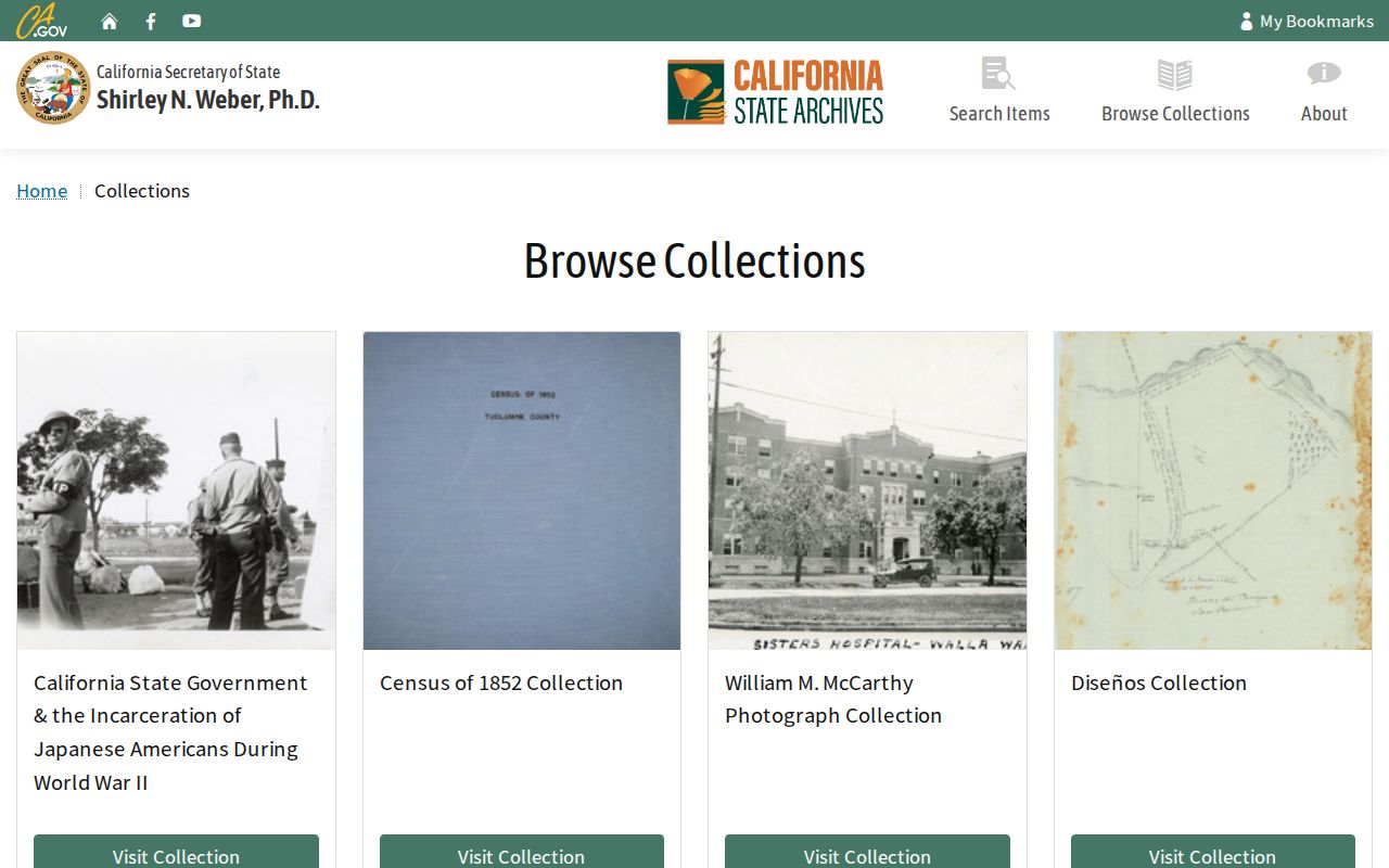 California State Archives collections search page