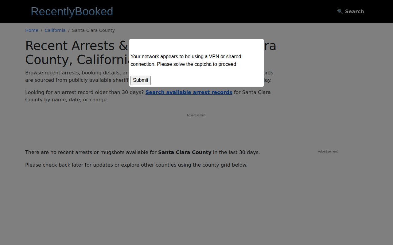 RecentlyBooked unofficial Santa Clara County page